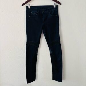 RAG & BONE Women’s Midnight Blue Moto Leather Panel Skinny Jeans Sz‎ 26